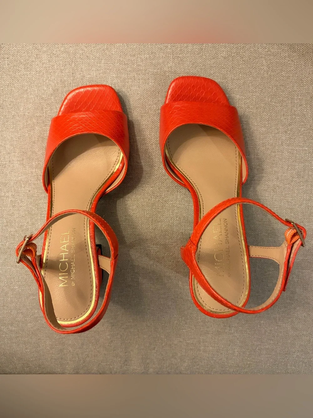 Michael Shannon Orange Croc-Embossed Open-Toe Ankle-Strap Sandals